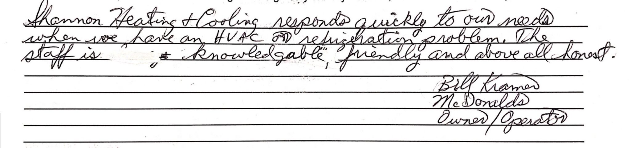 HVAC Personalized Review Note  Shannon Heating and Cooling