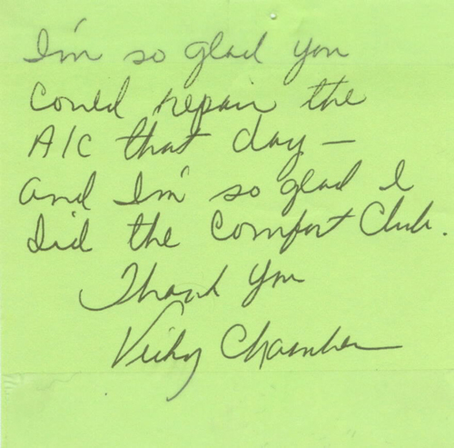 HVAC testimonial Note Shannon Heating and Cooling, In. Mountain Grove, Mo