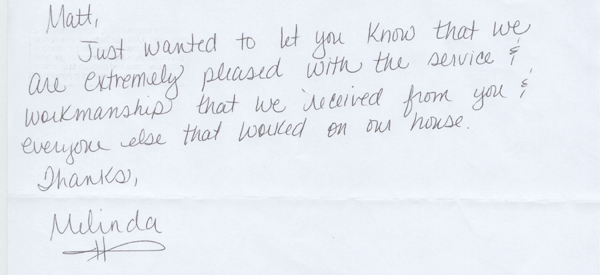 HVAC testimonial Note Shannon Heating and Cooling, In. Mountain Grove, Mo