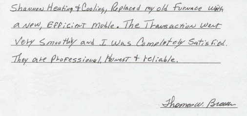 HVAC Personalized Review Note Shannon Heating and Cooling